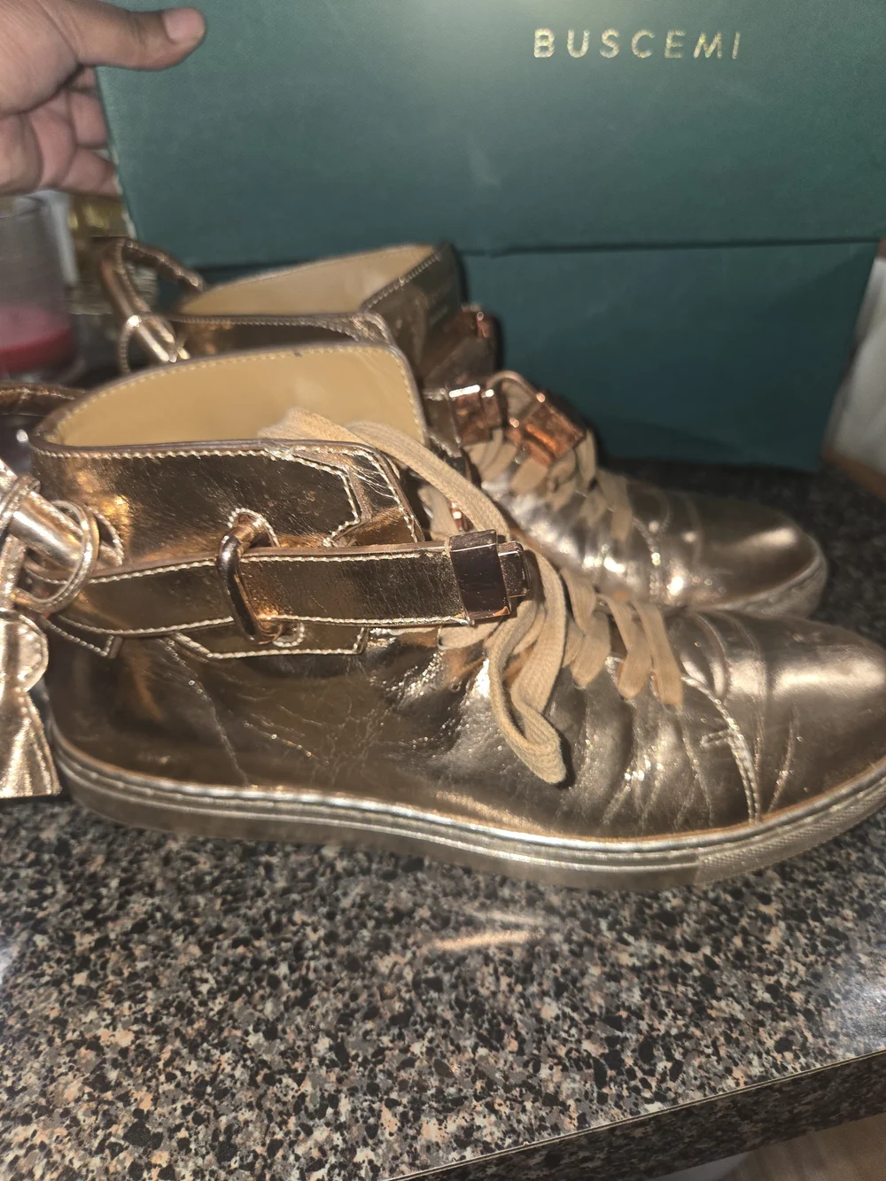 Buscemi Women's Metallic Rose Gold High-Top Sneakers